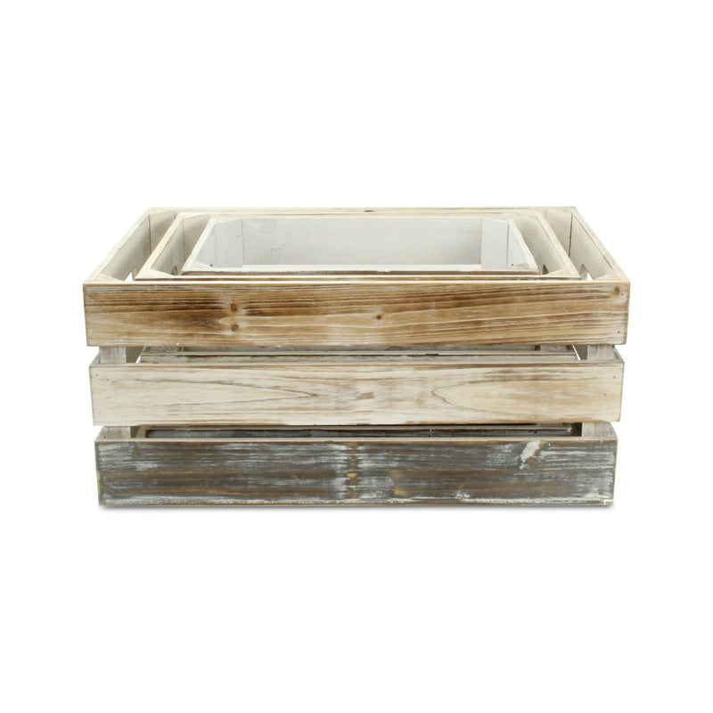 Set of Three Black Off White And Walnut Nesting Solid Wood Crate Homeroots Office