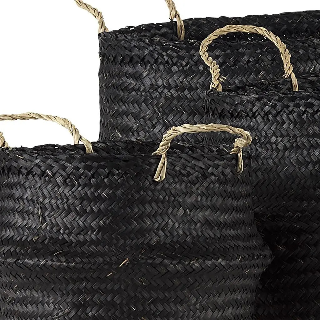 Set of Three Black Wicker Basket - GreatEagleInc