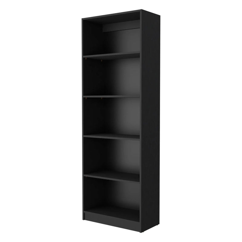 Set of Three Black Wood Five Tier Bookcase with Two Doors Homeroots Office