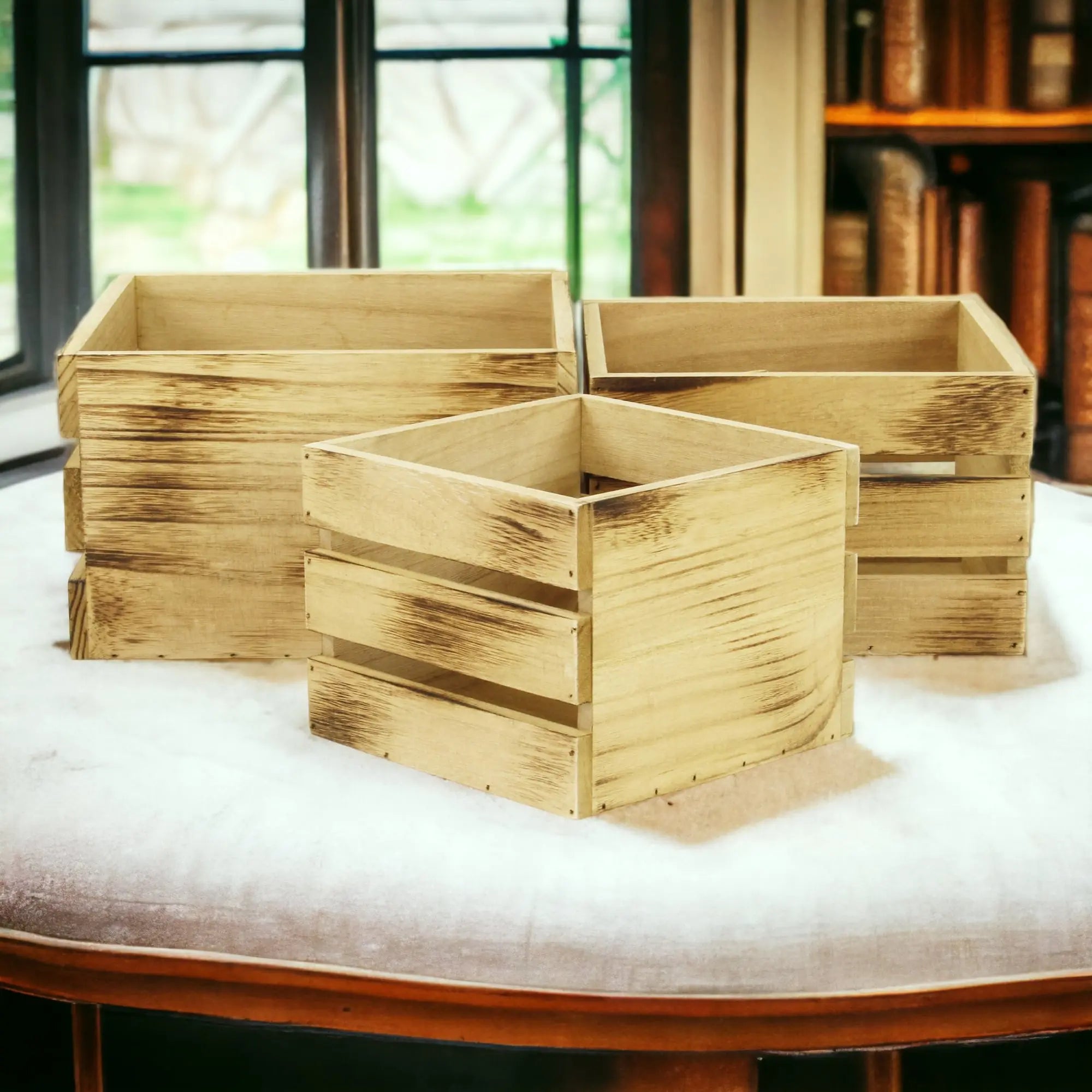 Set of Three Brown Nesting Solid Wood Crate Homeroots Office