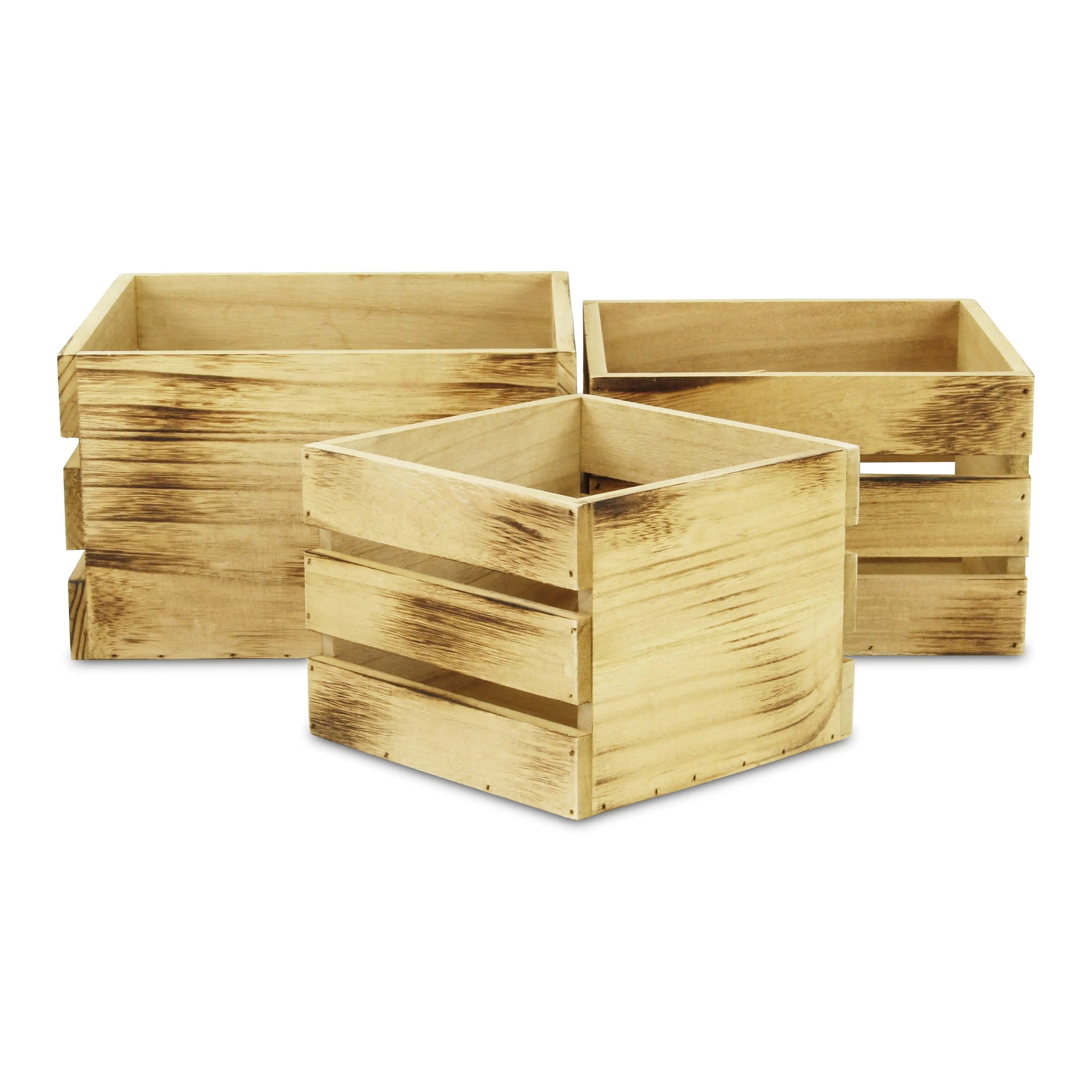 Set of Three Brown Nesting Solid Wood Crate Homeroots Office