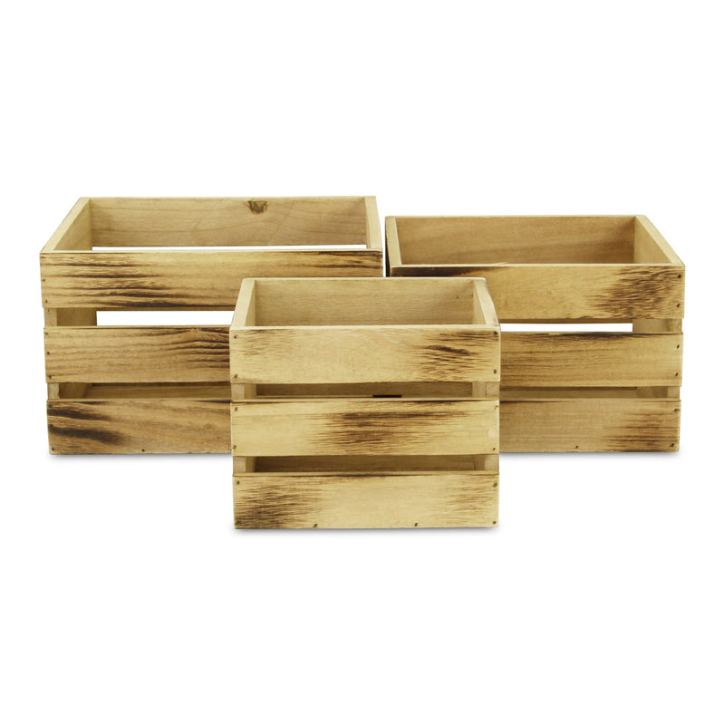 Set of Three Brown Nesting Solid Wood Crate Homeroots Office
