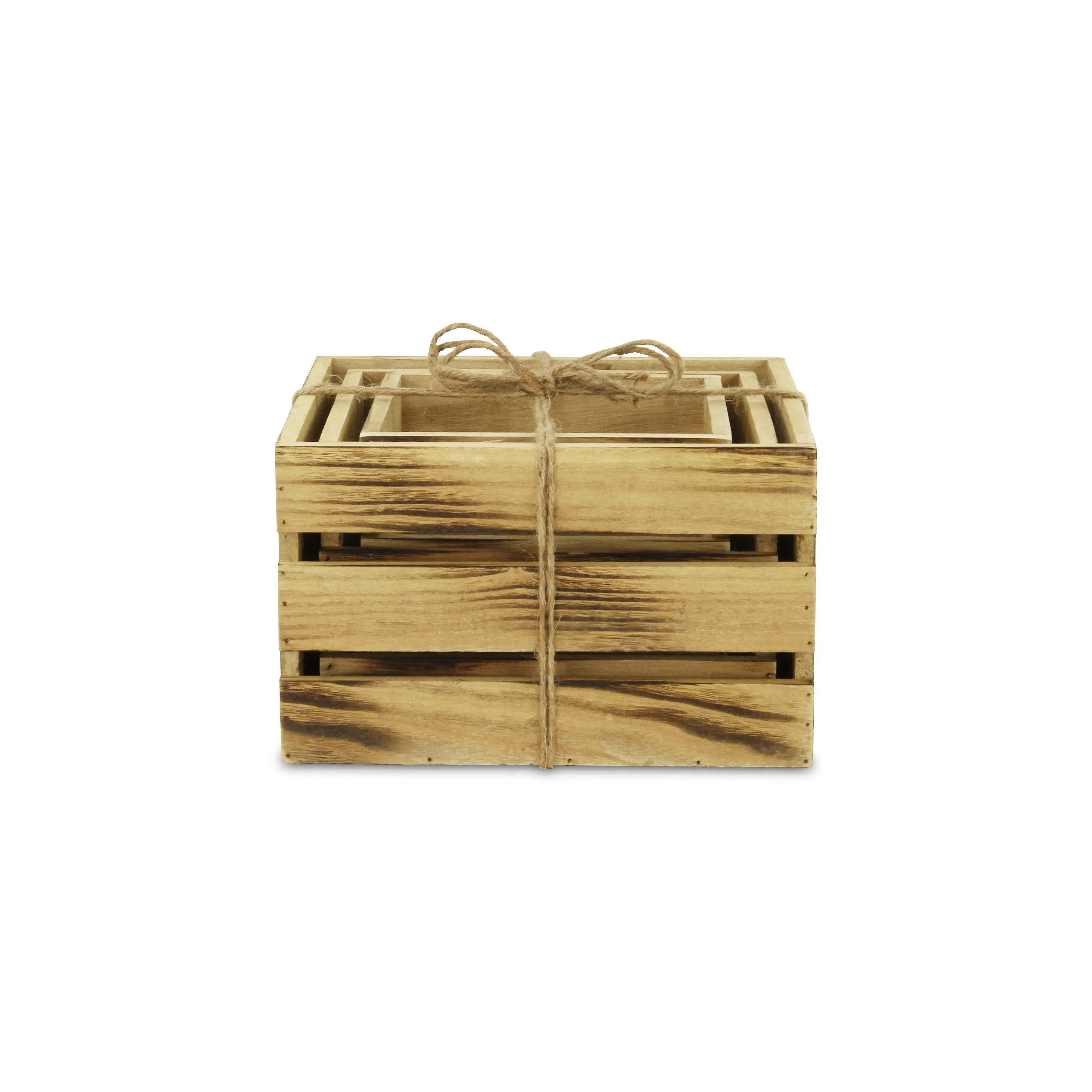 Set of Three Brown Nesting Solid Wood Crate Homeroots Office