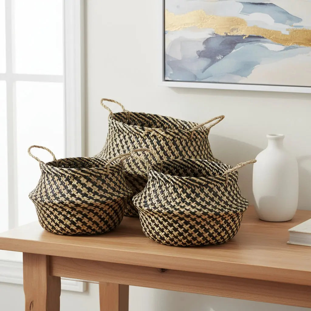 Set of Three Brown Nesting Water Hyacinth Basket Homeroots Office