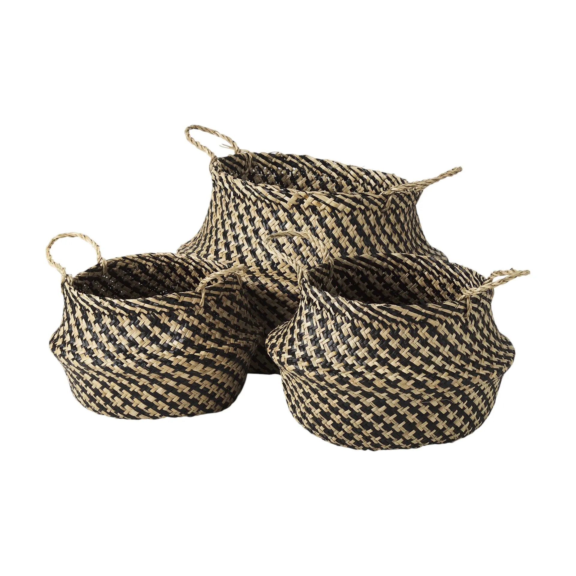 Set of Three Brown Nesting Water Hyacinth Basket Homeroots Office