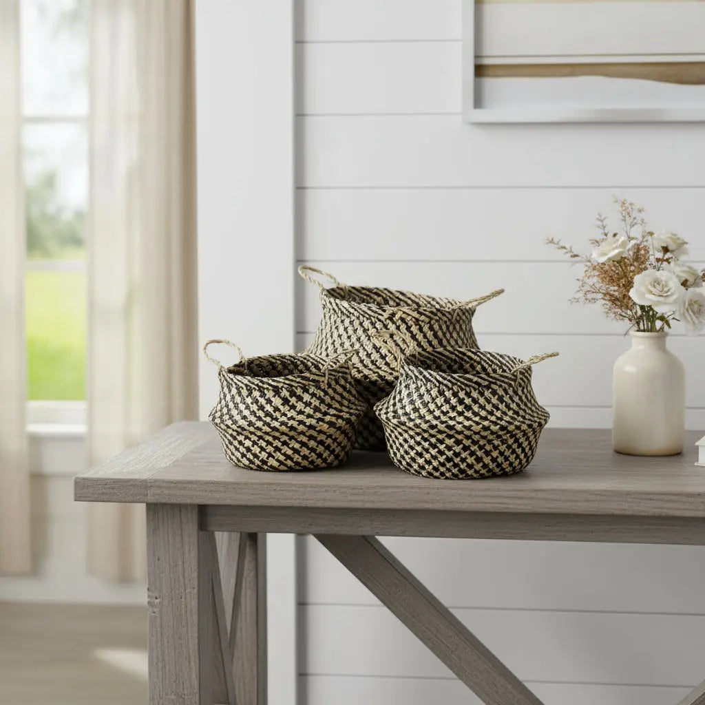 Set of Three Brown Nesting Water Hyacinth Basket Homeroots Office