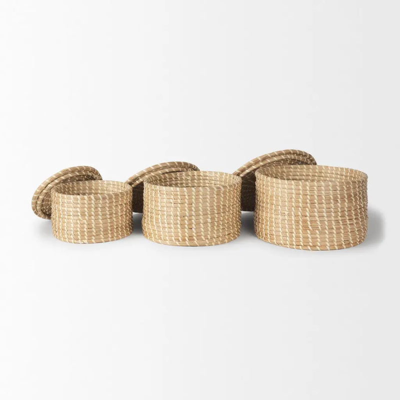Set of Three Brown Seagrass Organizing Box With Lid Homeroots Office