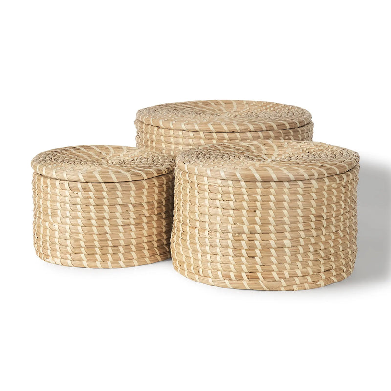 Set of Three Brown Seagrass Organizing Box With Lid Homeroots Office