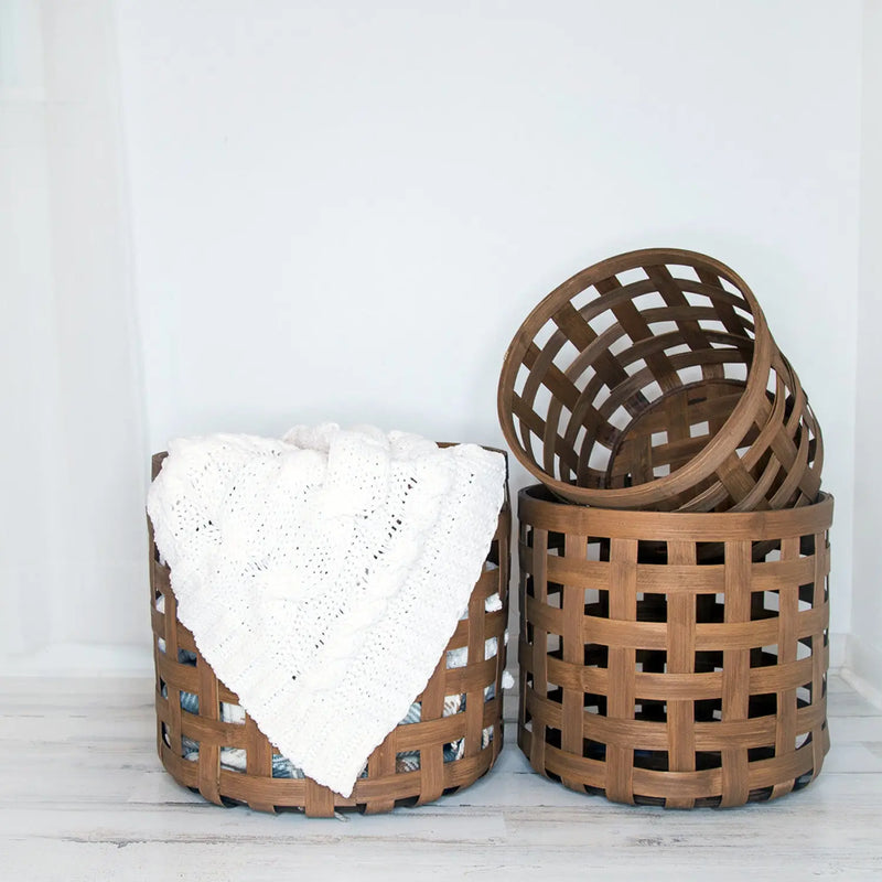 Set of Three Brown Solid Wood Basket Homeroots Office