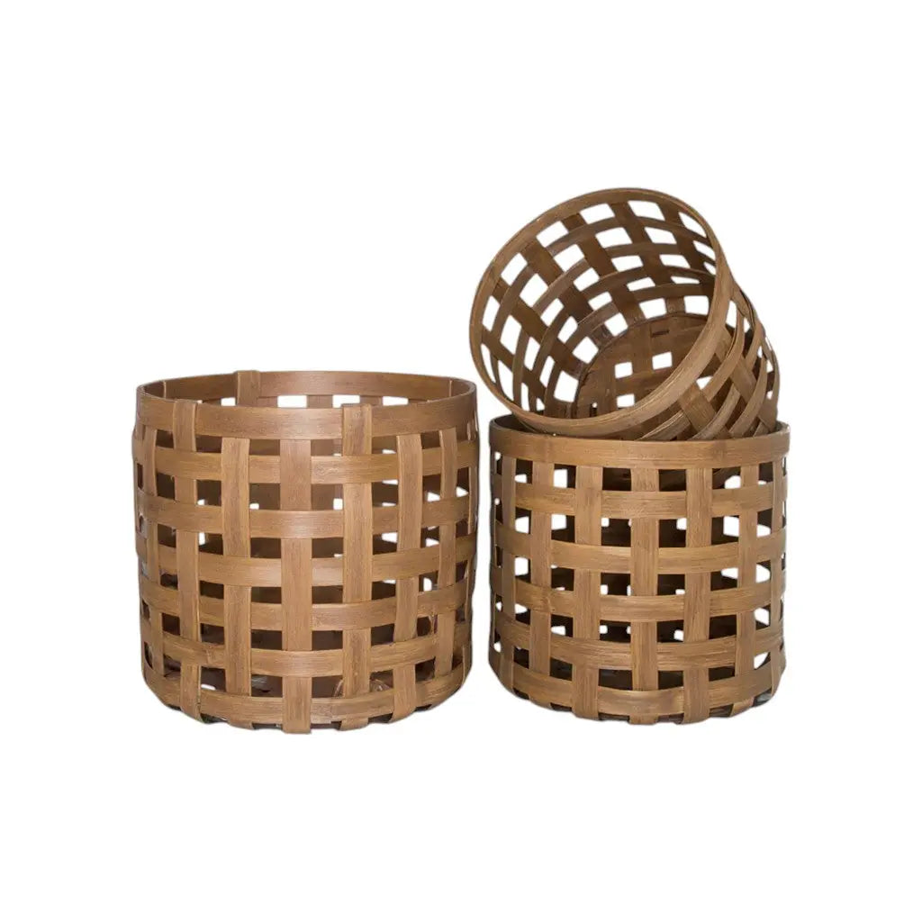 Set of Three Brown Solid Wood Basket Homeroots Office