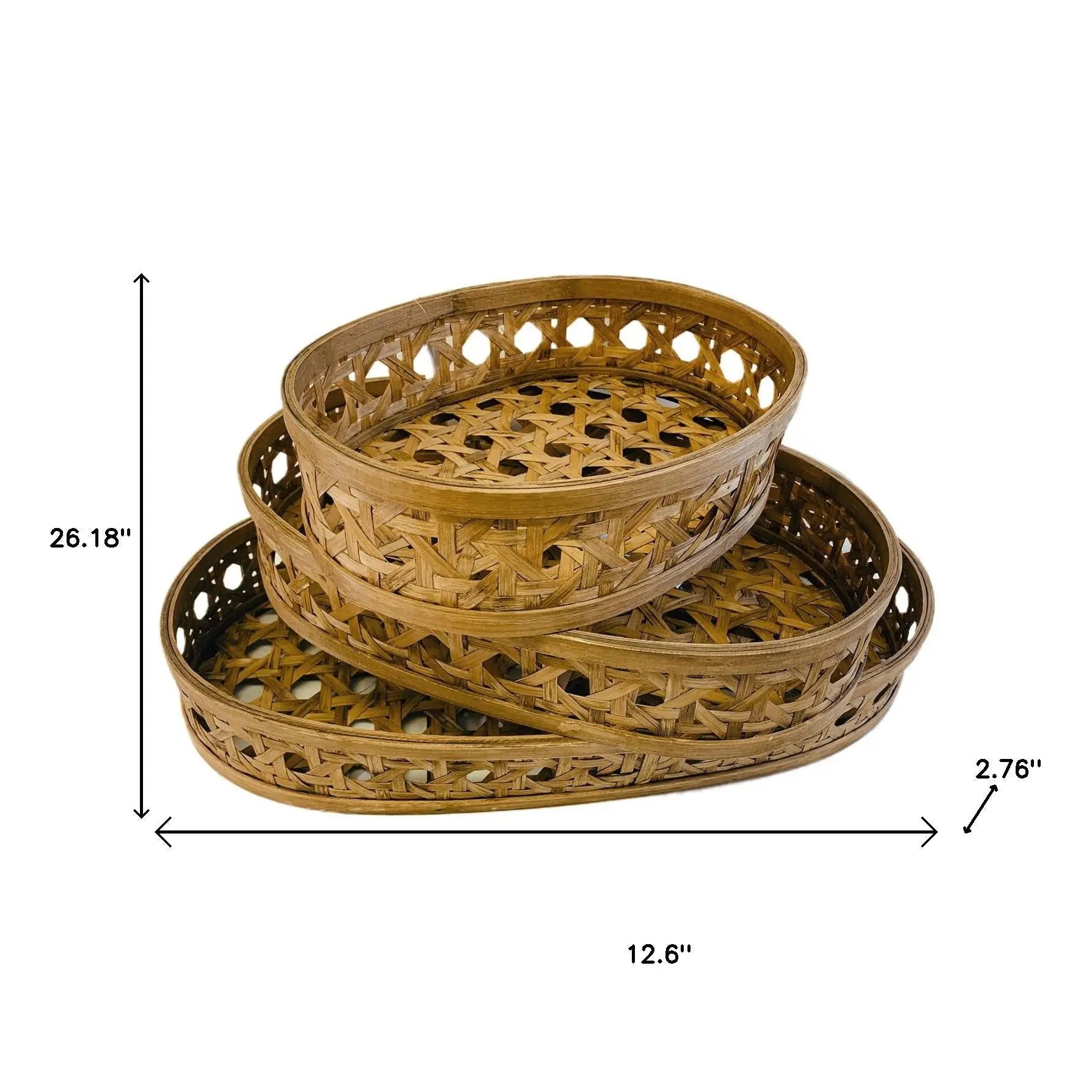 Set of Three Brown Solid Wood Basket Homeroots Office