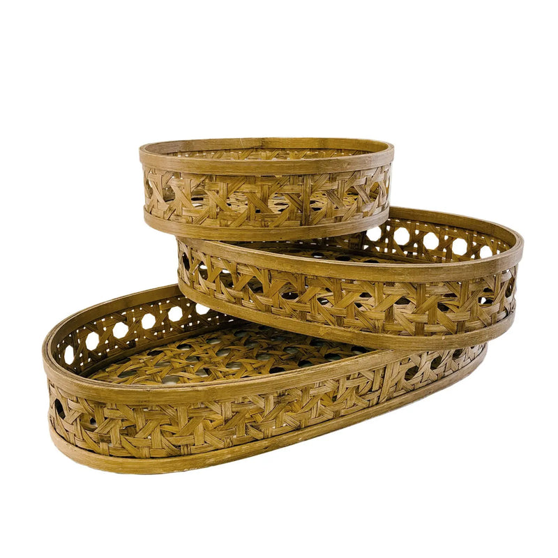 Set of Three Brown Solid Wood Basket Homeroots Office