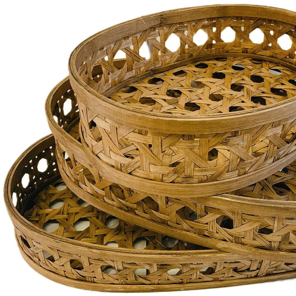 Set of Three Brown Solid Wood Basket Homeroots Office
