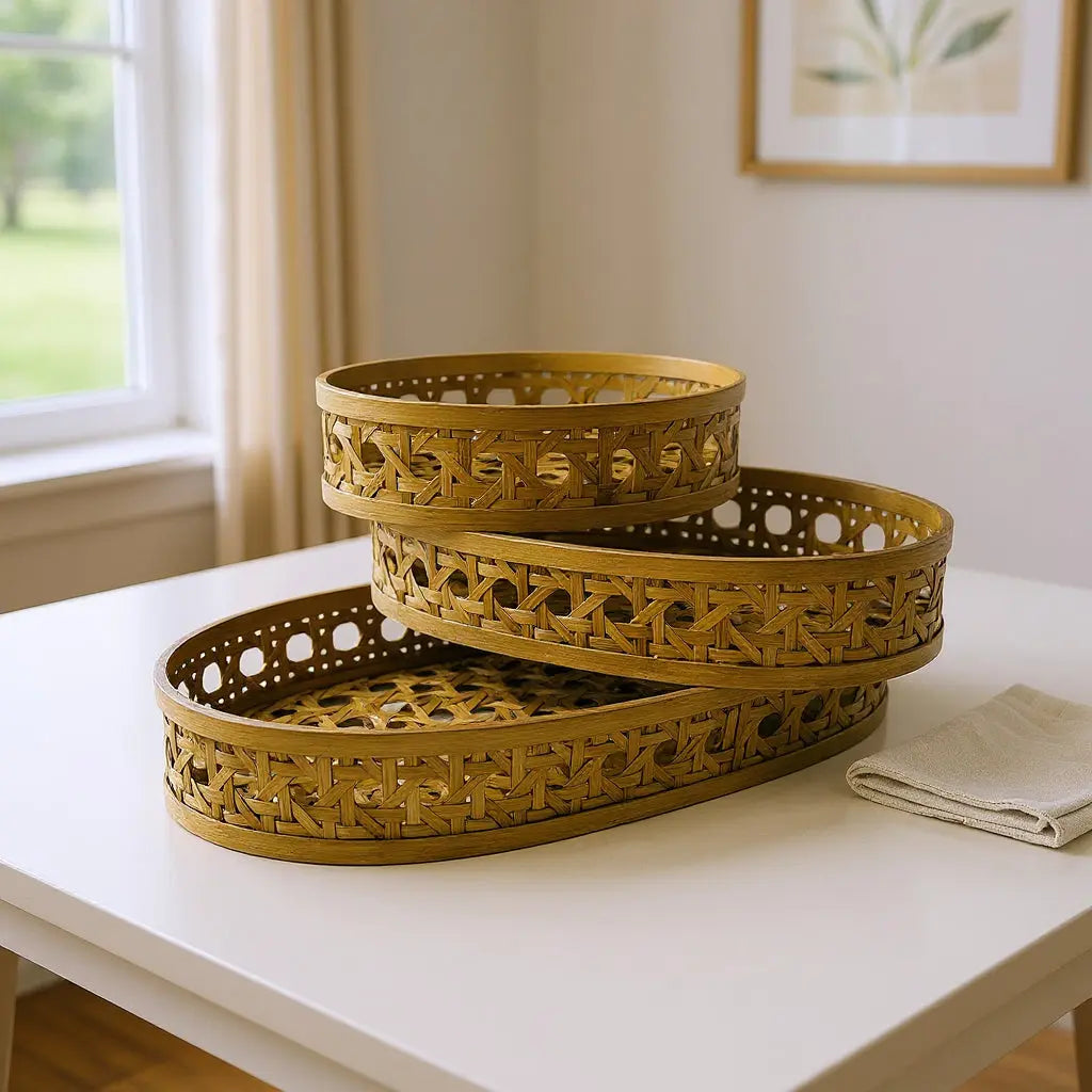 Set of Three Brown Solid Wood Basket Homeroots Office