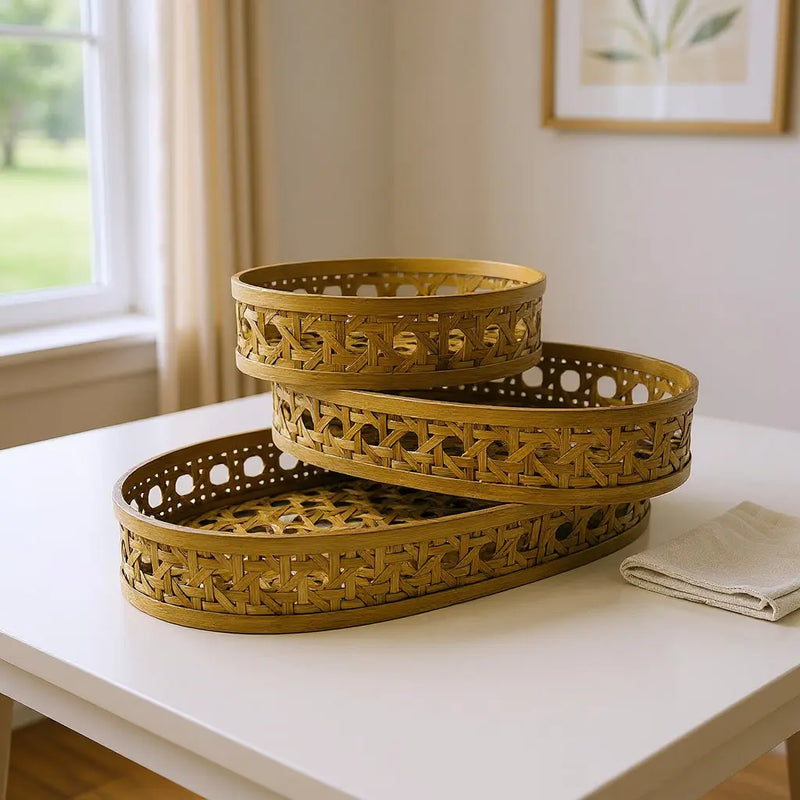 Set of Three Brown Solid Wood Basket Homeroots Office