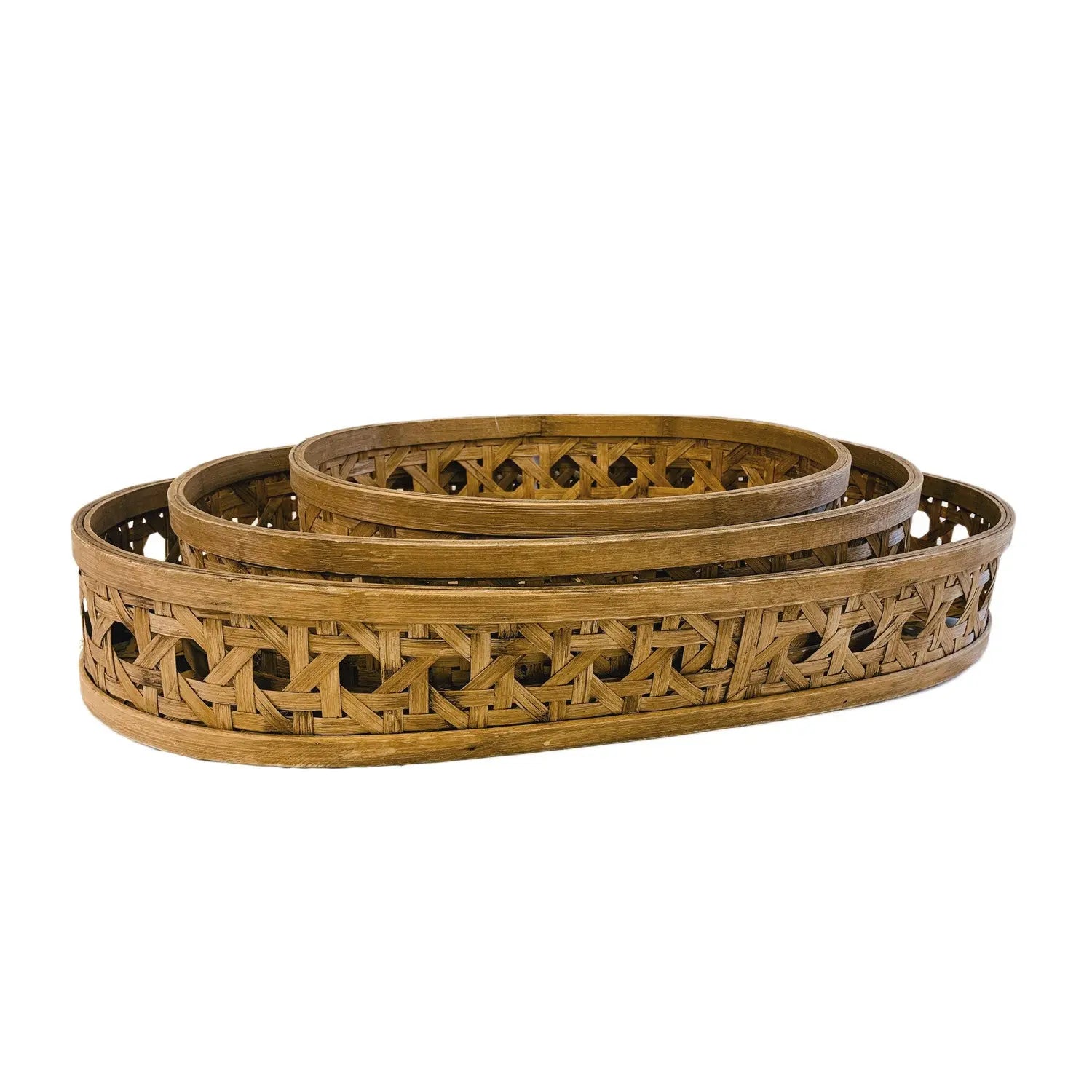 Set of Three Brown Solid Wood Basket Homeroots Office
