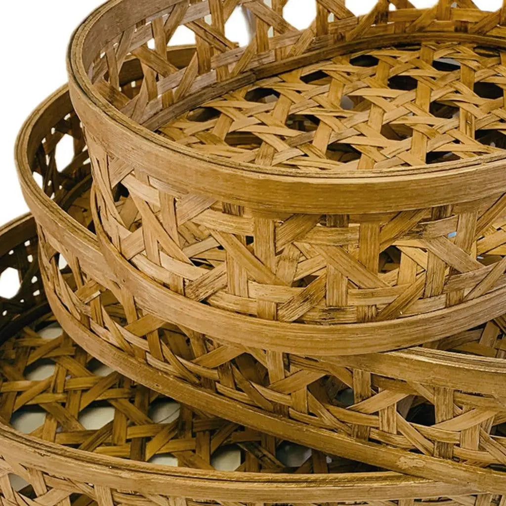 Set of Three Brown Solid Wood Basket Homeroots Office