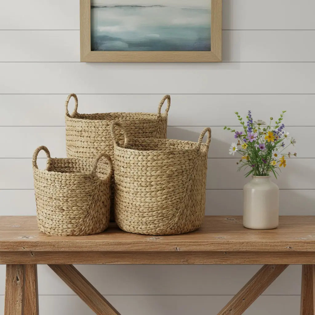 Set of Three Brown Wicker Basket - GreatEagleInc