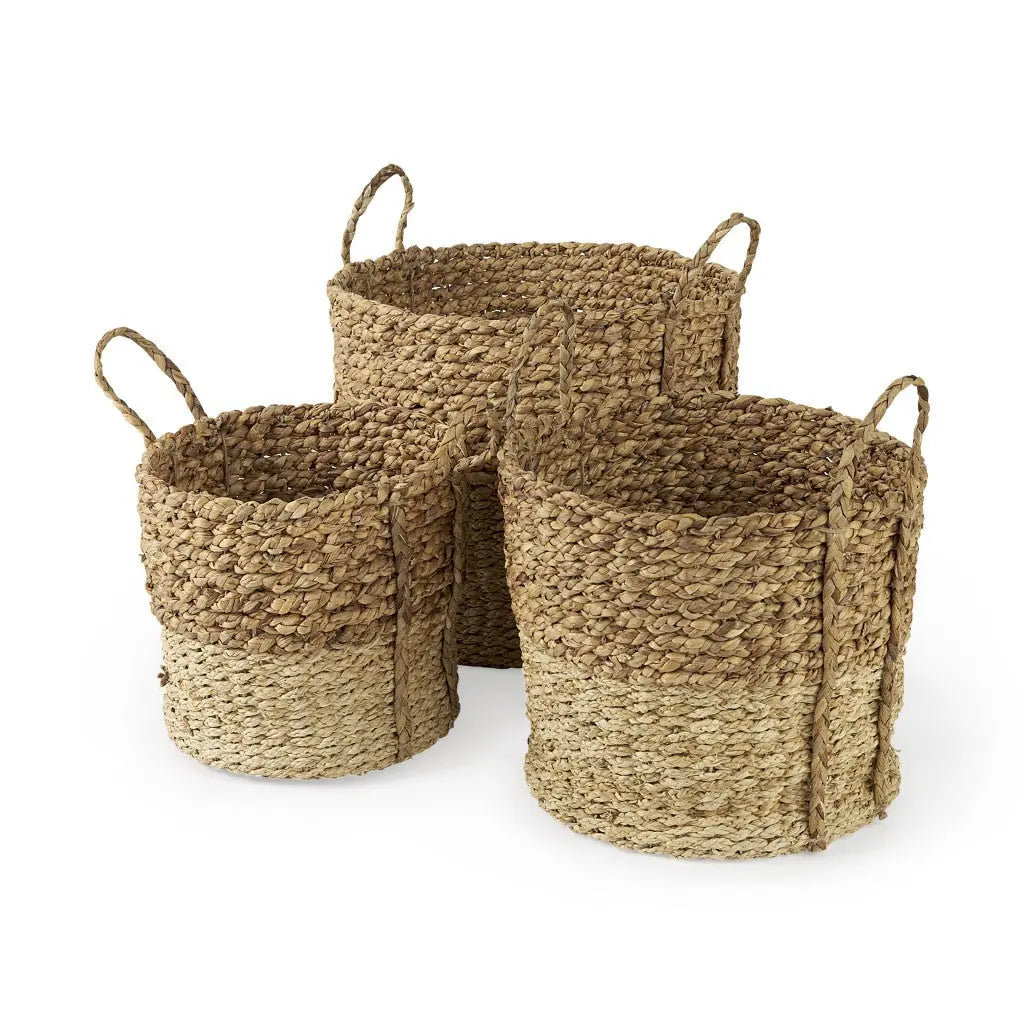 Set of Three Brown Wicker Basket Homeroots Office