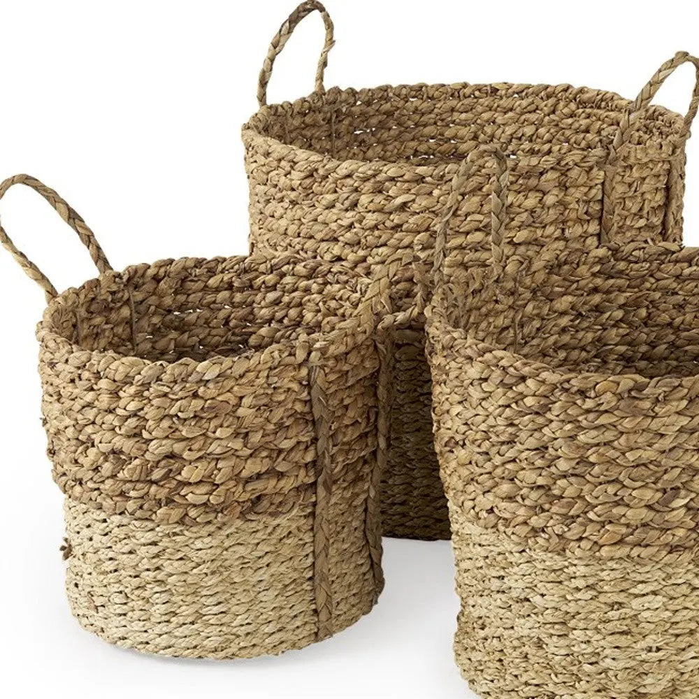 Set of Three Brown Wicker Basket Homeroots Office