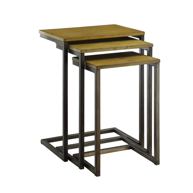 Set of Three Brown and Black Distressed Solid Wood and Steel Frame Nested Tables Homeroots Living Room