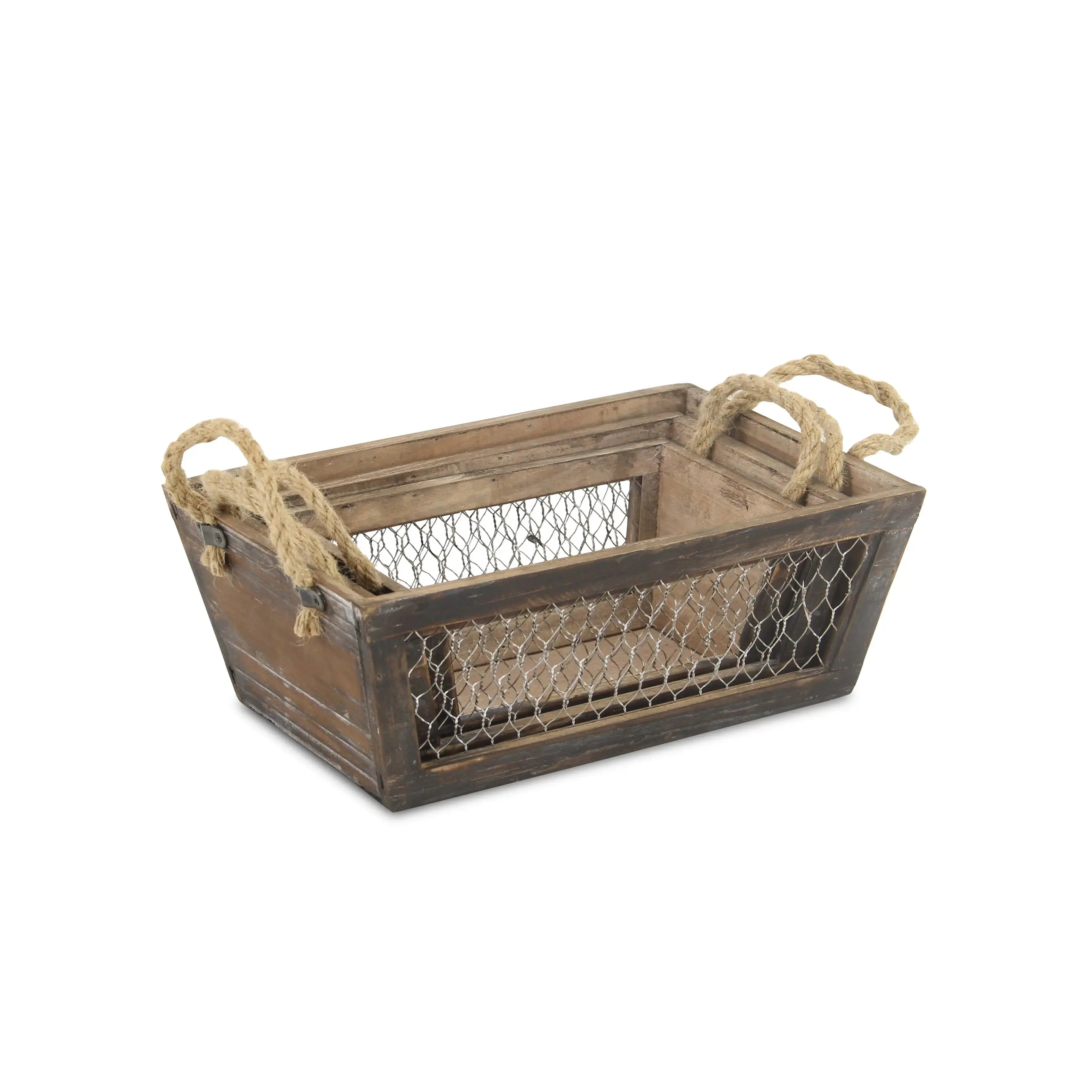 Set of Three Dark Brown Nesting Solid Wood And Metal Crate Homeroots Office