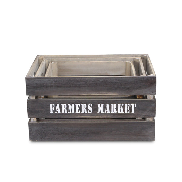 Set of Three Dark Brown Nesting Solid Wood Crate Homeroots Office