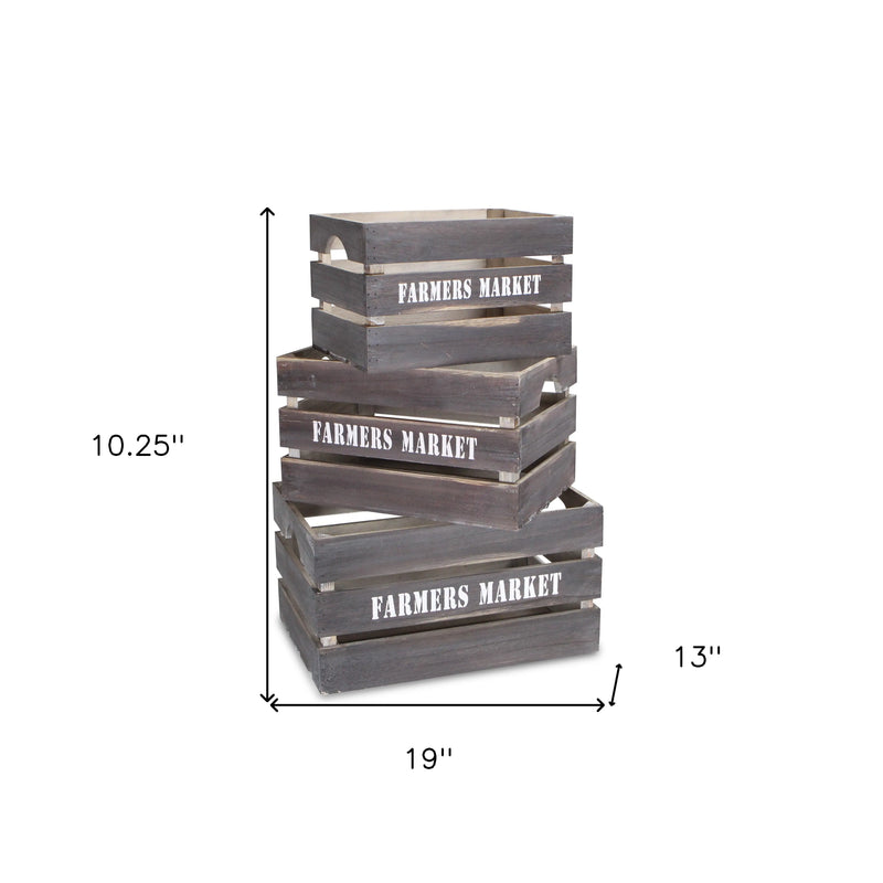 Set of Three Dark Brown Nesting Solid Wood Crate Homeroots Office
