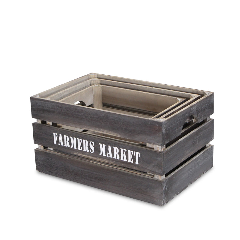 Set of Three Dark Brown Nesting Solid Wood Crate Homeroots Office