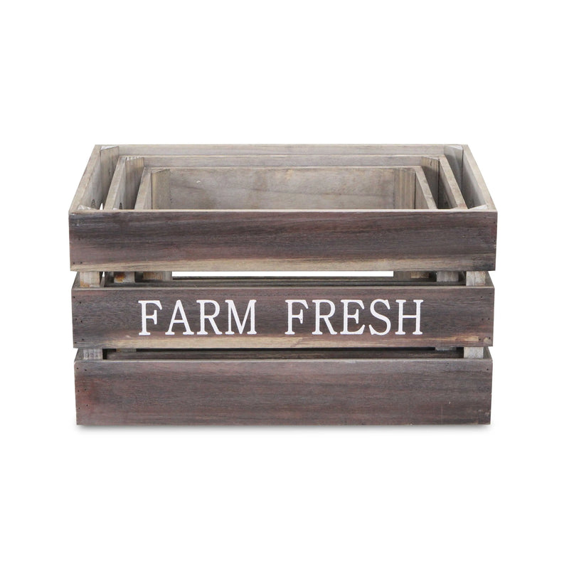 Set of Three Dark Brown Nesting Solid Wood Crate Homeroots Office