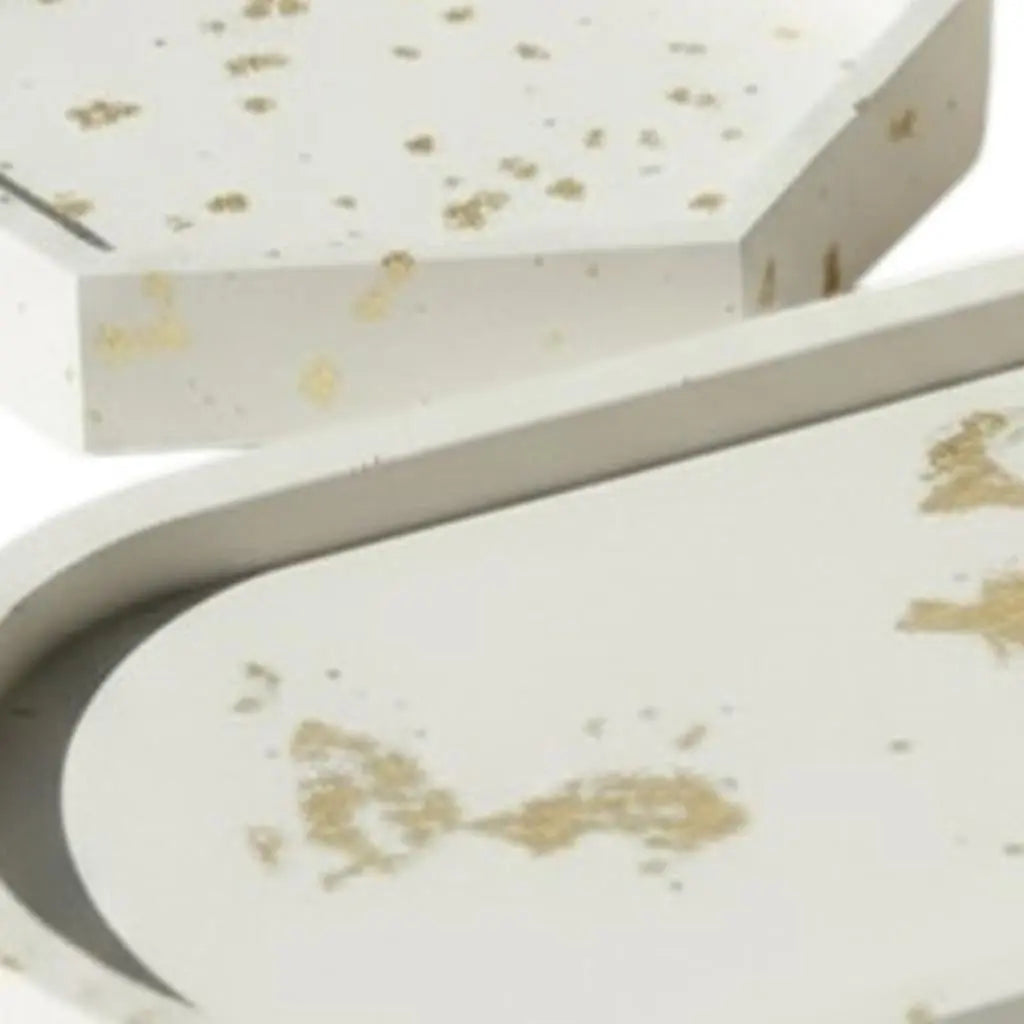 Set of Three Gold And White Resin Handmade Trinket Trays Homeroots Kitchen & Dining