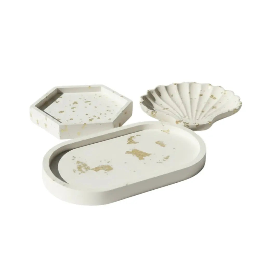 Set of Three Gold And White Resin Handmade Trinket Trays Homeroots Kitchen & Dining