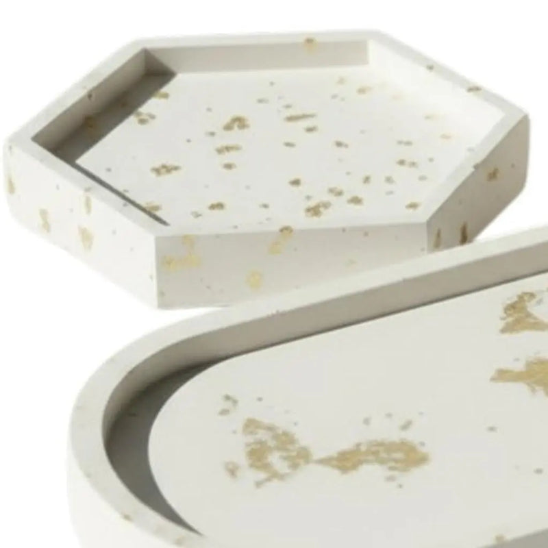 Set of Three Gold And White Resin Handmade Trinket Trays Homeroots Kitchen & Dining