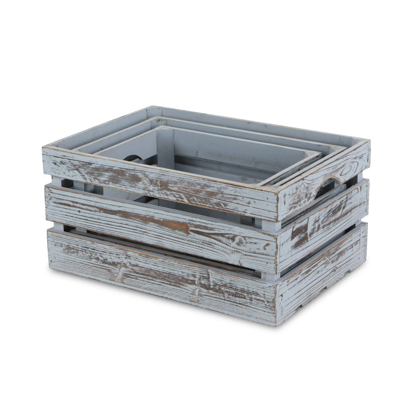 Set of Three Gray Nesting Solid Wood Crate Homeroots Office