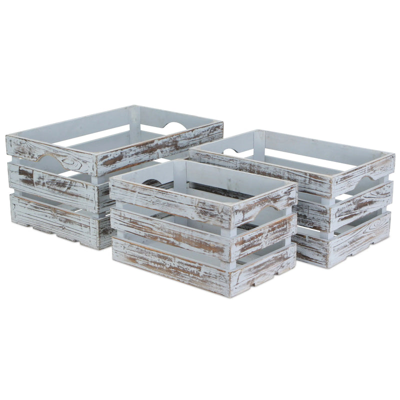 Set of Three Gray Nesting Solid Wood Crate Homeroots Office