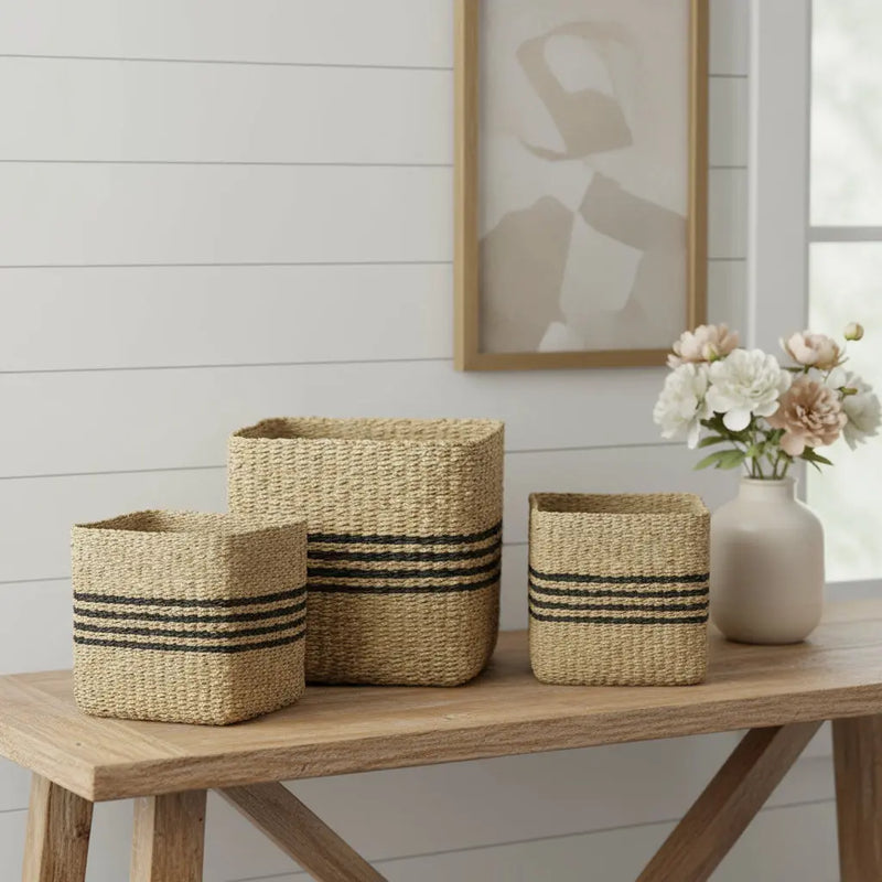 Set of Three Gray Nesting Water Hyacinth Basket Homeroots Office