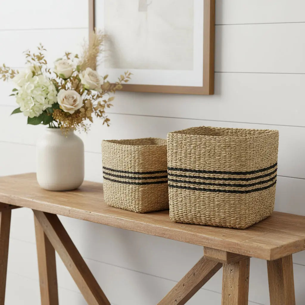 Set of Three Gray Nesting Water Hyacinth Basket Homeroots Office