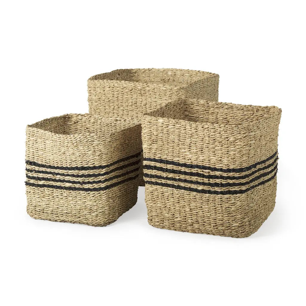 Set of Three Gray Nesting Water Hyacinth Basket Homeroots Office
