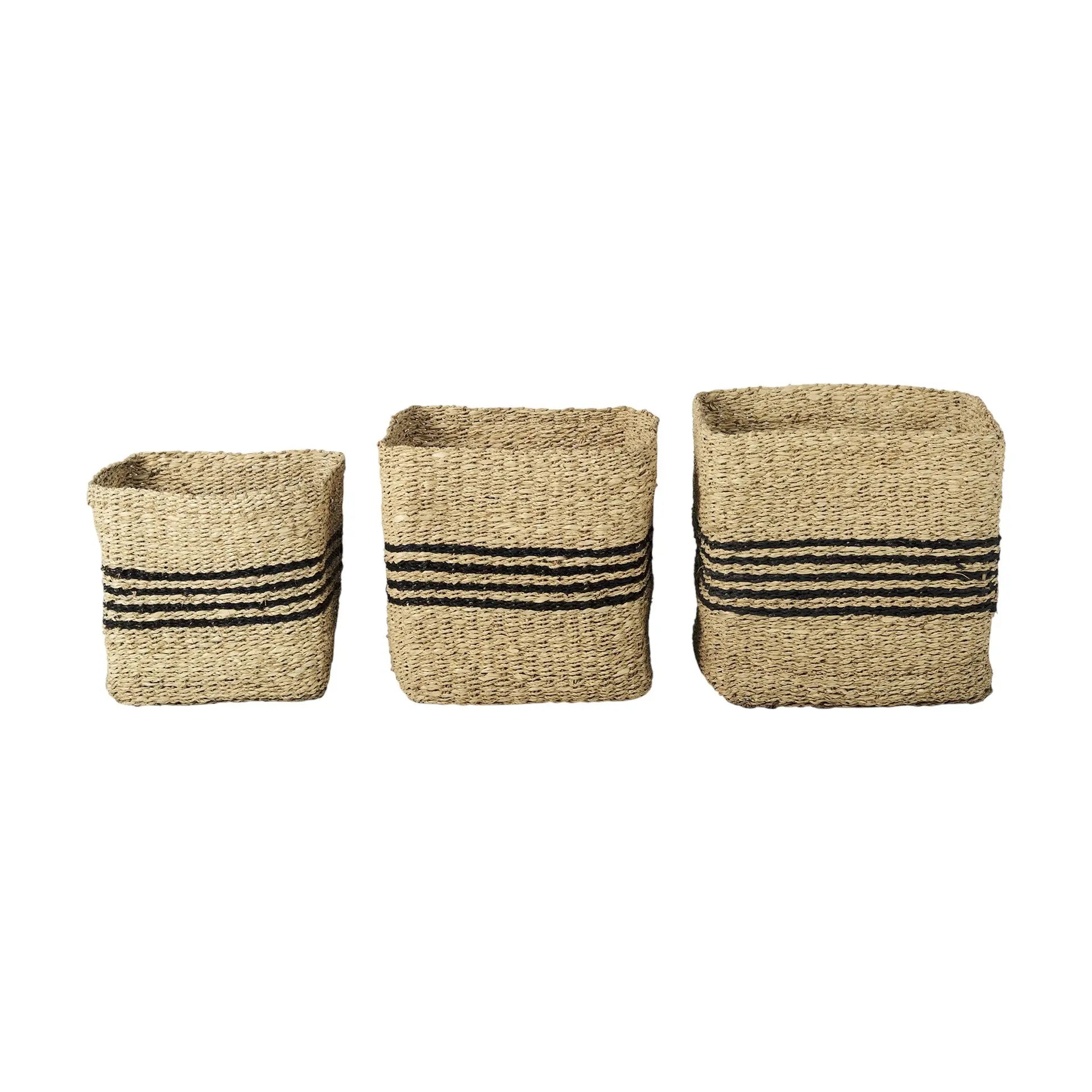 Set of Three Gray Nesting Water Hyacinth Basket Homeroots Office