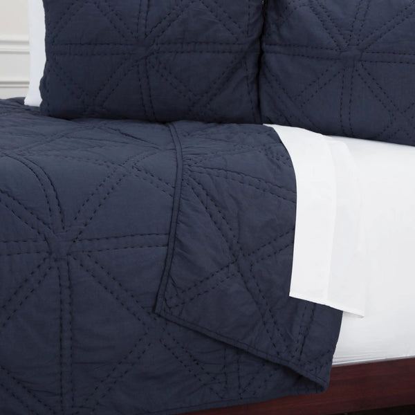 Set of Three Indigo Geometric King Quilt - GreatEagleInc