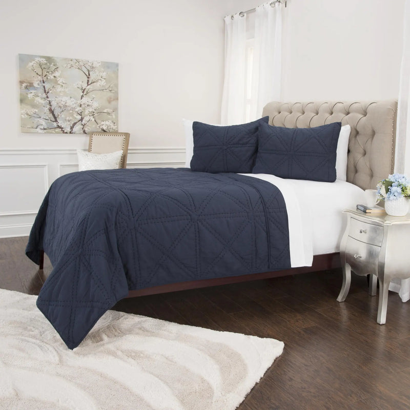 Set of Three Indigo Geometric King Quilt - GreatEagleInc