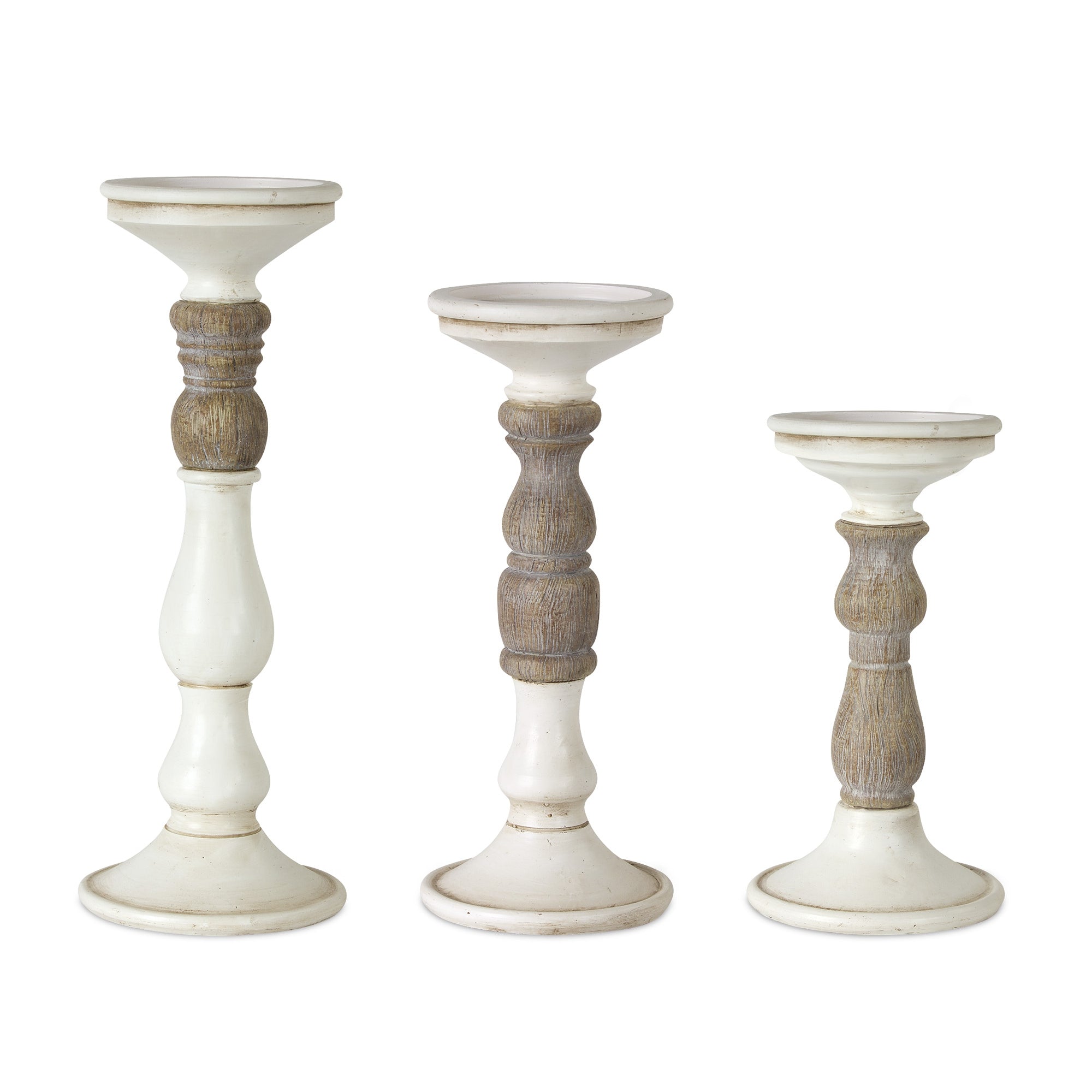 Set of Three Ivory and Natural Resin Tabletop Pillar Candle Holders Homeroots Home Decor