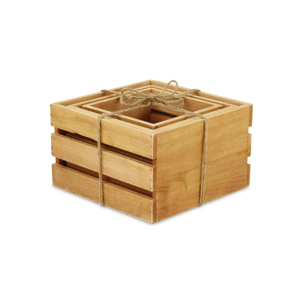 Set of Three Light Brown Nesting Solid Wood Crate Homeroots Office