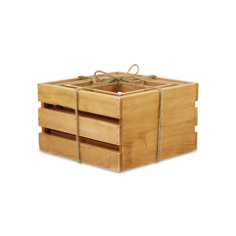 Set of Three Light Brown Nesting Solid Wood Crate Homeroots Office