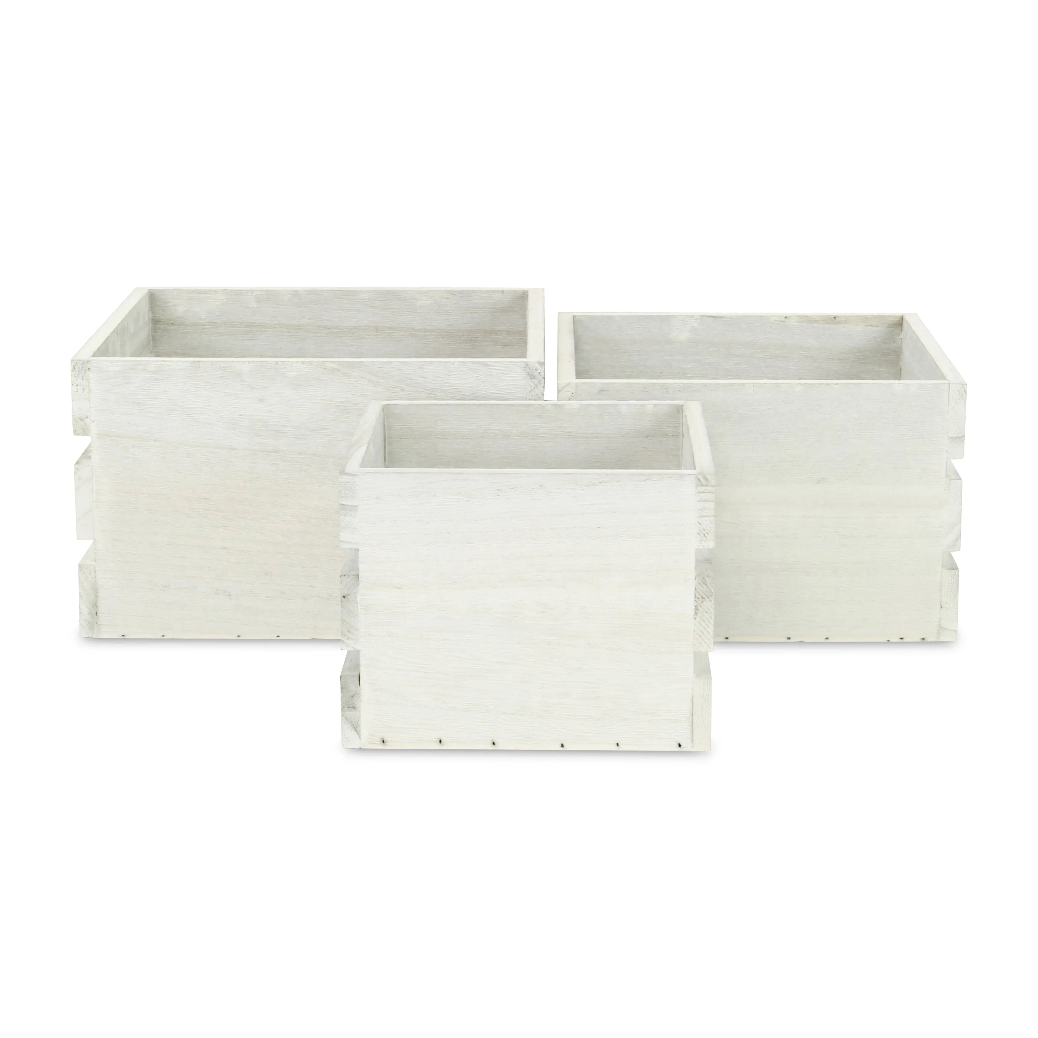 Set of Three Light Gray Nesting Solid Wood Crate Homeroots Office