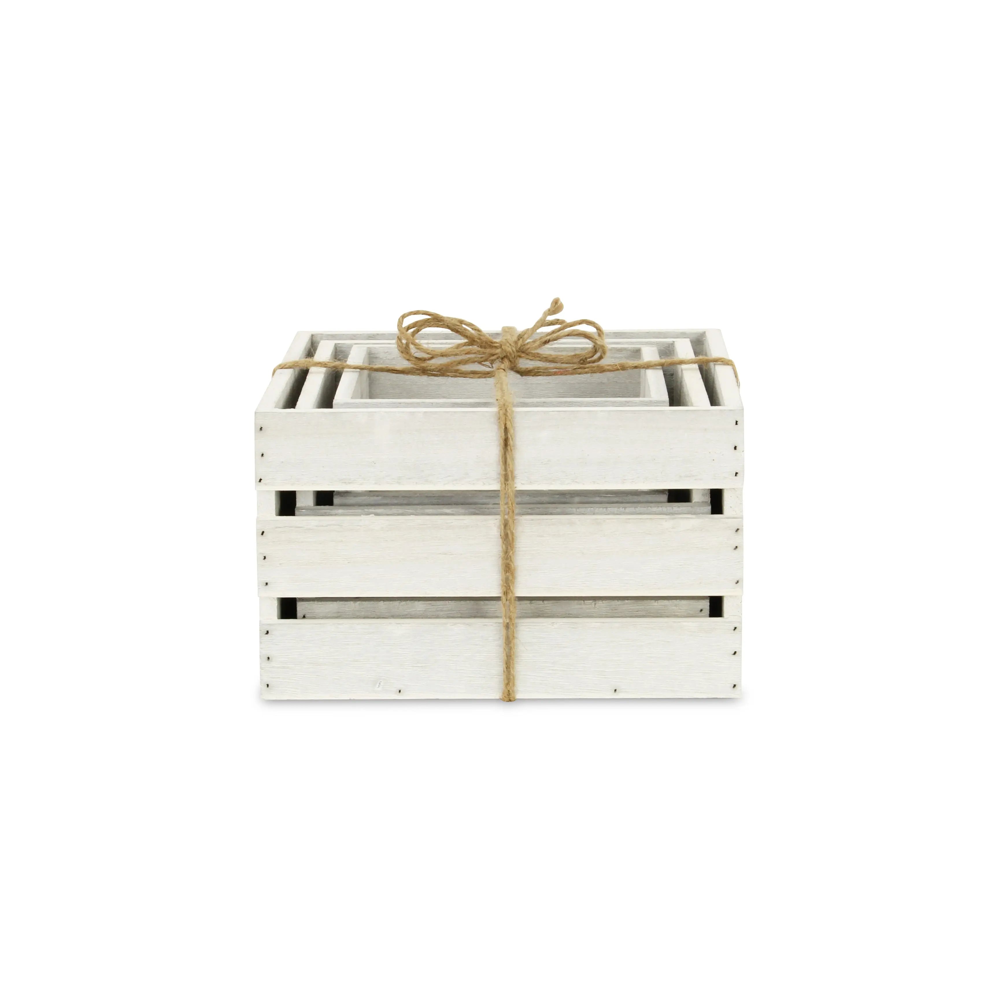 Set of Three Light Gray Nesting Solid Wood Crate Homeroots Office
