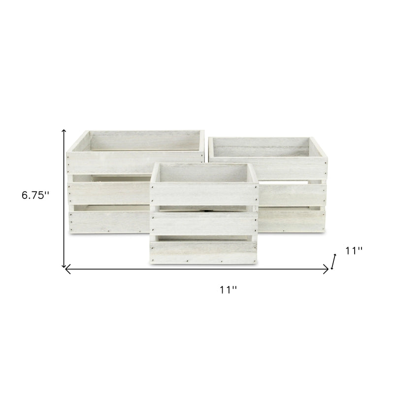 Set of Three Light Gray Nesting Solid Wood Crate Homeroots Office
