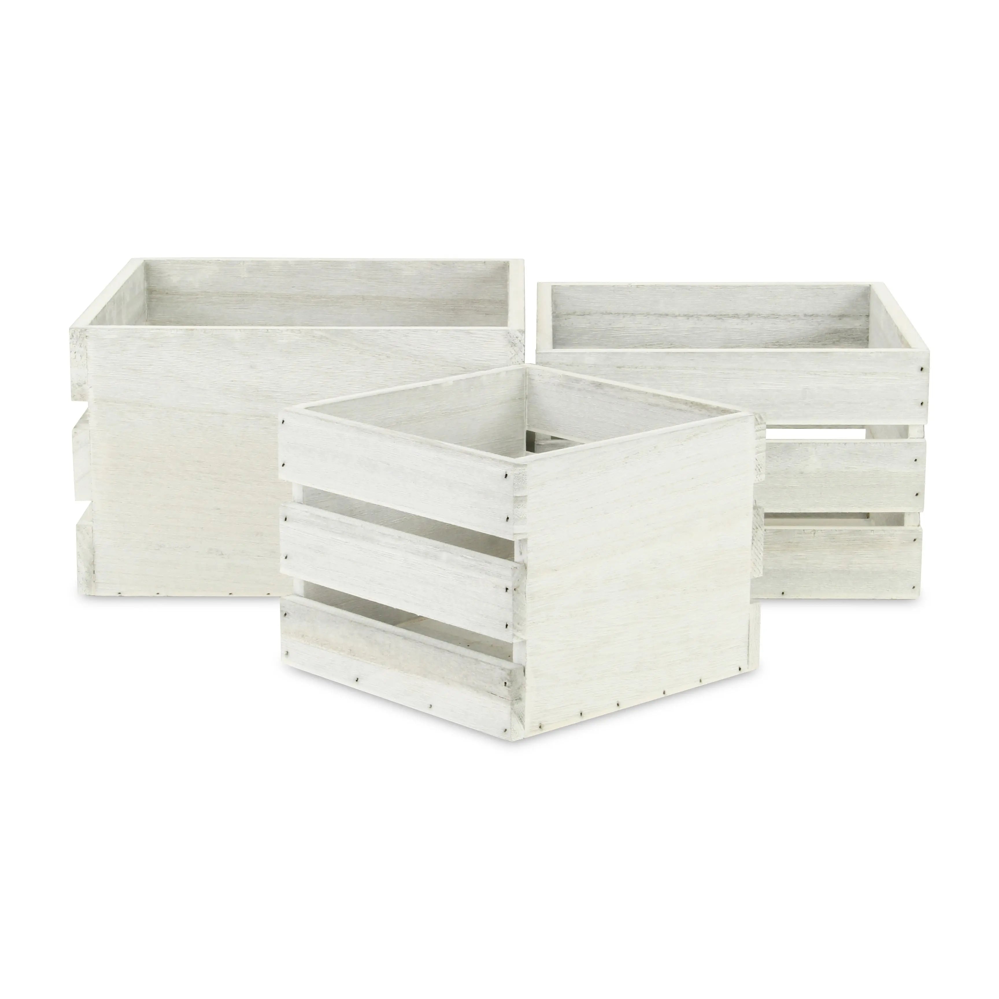 Set of Three Light Gray Nesting Solid Wood Crate Homeroots Office
