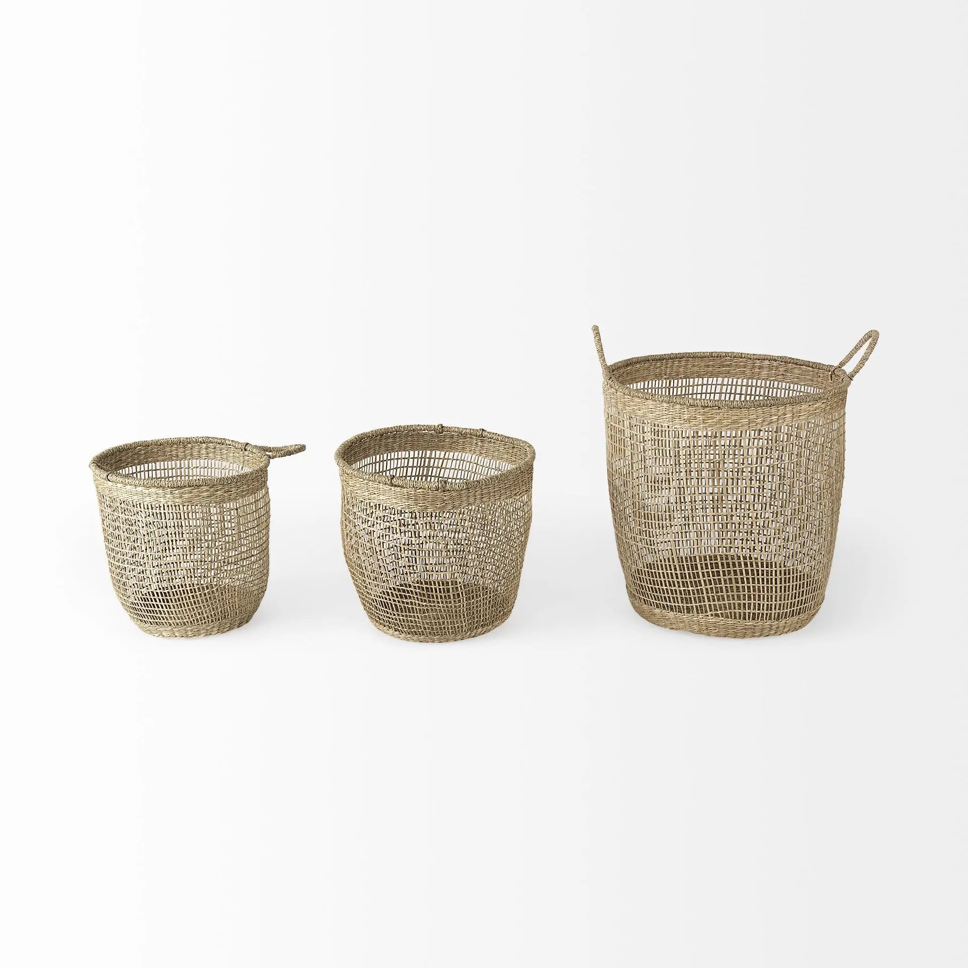 Set of Three Natural Wicker Basket Homeroots Office