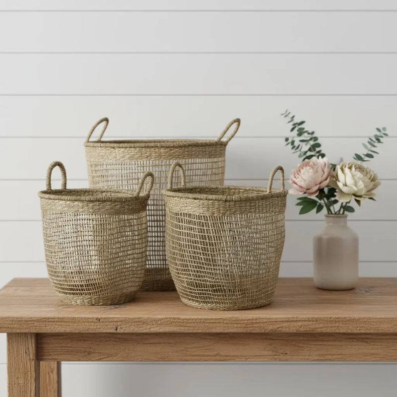 Set of Three Natural Wicker Basket Homeroots Office